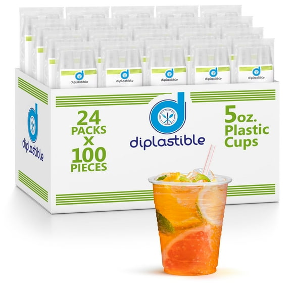Diplastible Clear Disposable Plastic 5 Fl Oz Cups, 2400 Count, 2400 Pack
