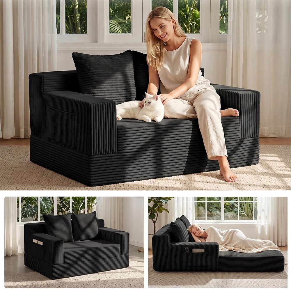 Aukfa Fold Lazy Sofa Bed,Floor Chair Small Couch with 5 Adjustable