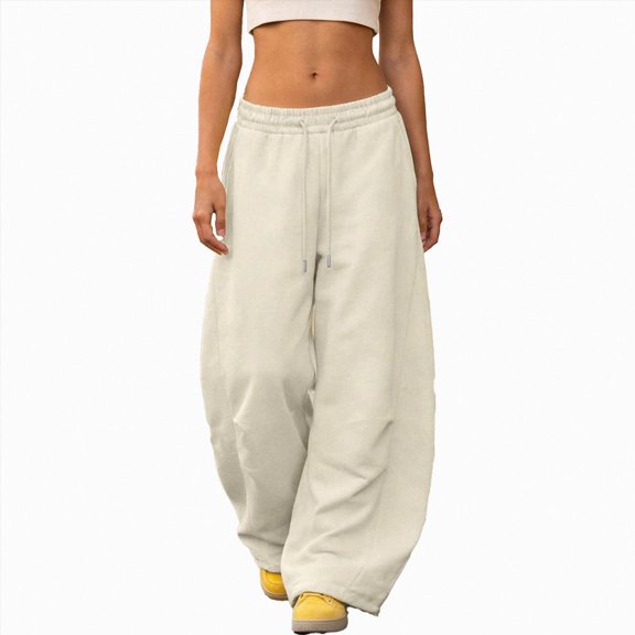 Leey-World Girls Wide Leg Pants Girls Wide Leg Sweatpants Teens Baggy Loose Casual Joggers Youth Athletic School Uniform Sweat Pants 5-16 Years(Beige,8-9 Years)