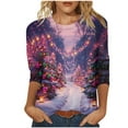 thumbnail image 2 of LEKWK Cute Tshirts Shirts for Women Xmas Tree Crew Neck 3/4 Sleeve Tops Christmas Graphic T-Shirts for Women Winter T-Shirt Women, 2 of 5