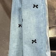 thumbnail image 5 of Guluxicc Girls Baggy Jeans Kids Denim Pants with Bow Tie Embroidered Straight Wide Leg Streetwear Girl Trendy Elastic Waist Pants 4-14 Years, 5 of 9