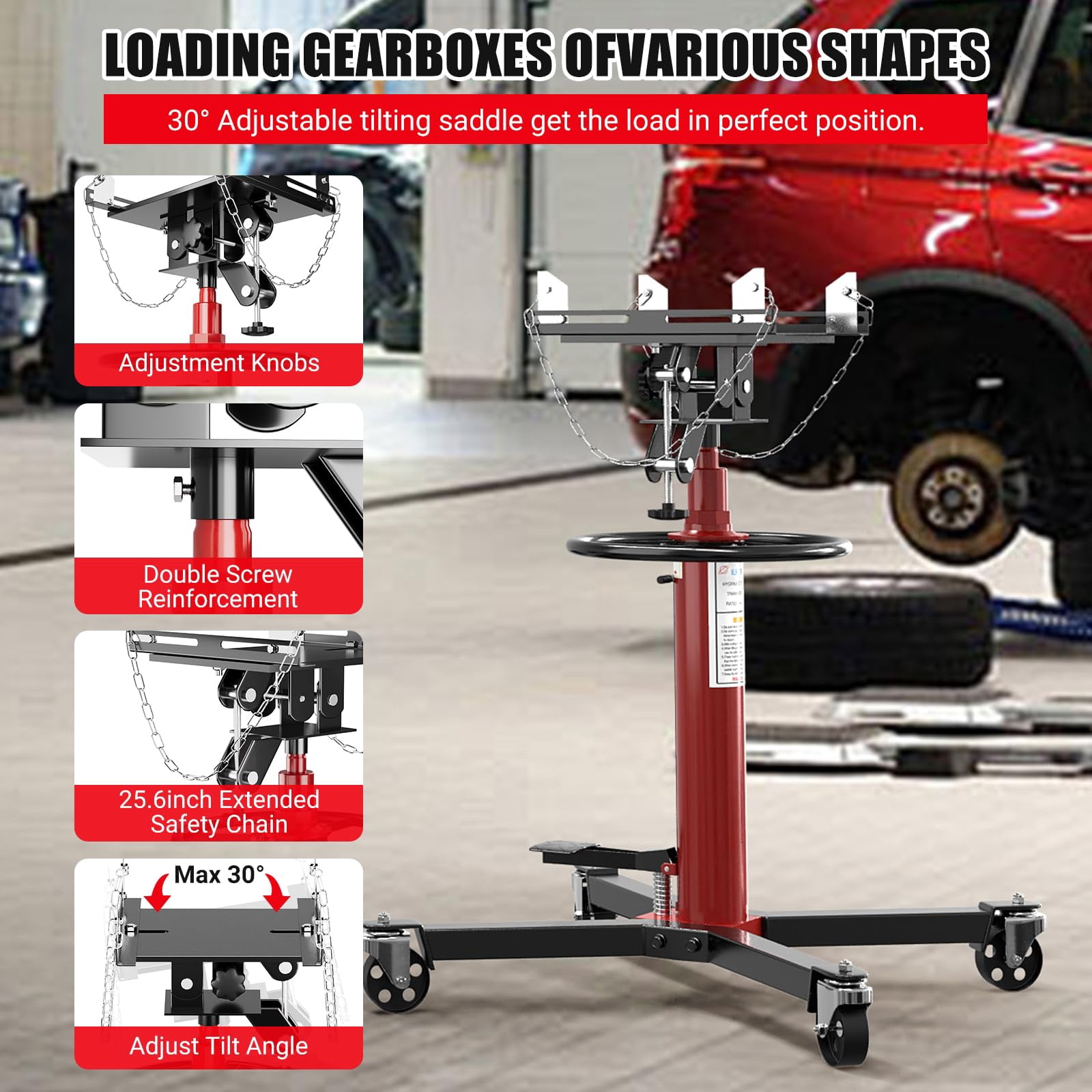 Transmission Jack, 1100 LBS Hydraulic Telescoping Transmission Jacks, 33.5 in-67 in High Lift, 2-Stage Transmission Jack Stand 1/2 T Capacity with Foot Pedal, 360° Swivel Wheel