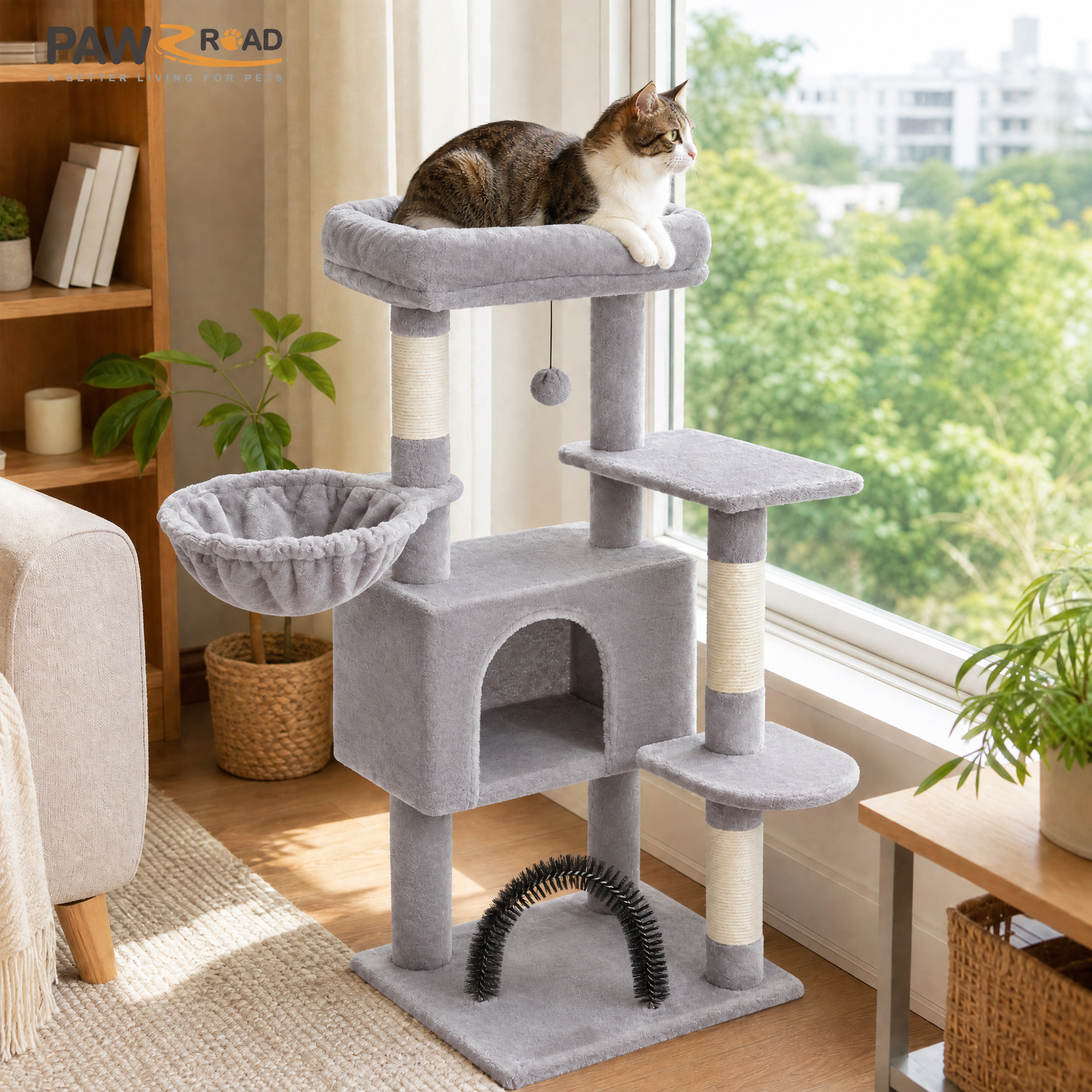 Pawz Road 42-Inch Cat Tree Condo, Light Gray photo 2