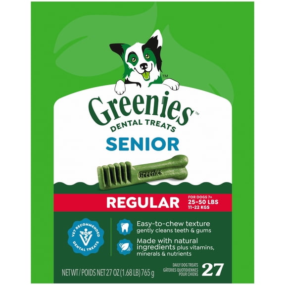 Greenies Aging Care Adult Natural Dental Dog Treats Regular Size, 27 oz Pack (27 Count)