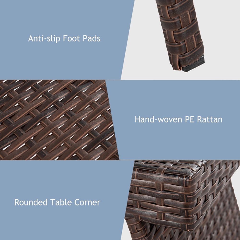 Aimee Lii Folding PE Rattan Side Coffee Table Patio Garden Furniture, Outdoor Patio Furniture, Brown