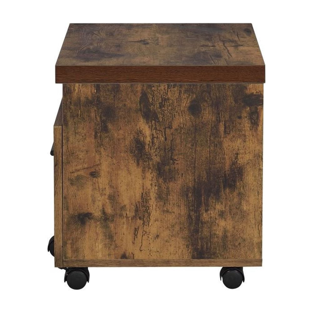 Tcbosik Wooden File Cabinet with Wheels, Industrial Movable Office Storage Cabinet with 2 Drawers, Brown