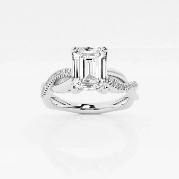 Earth Jewel 2 Ct Emerald Cut Lab Diamond Infinity Ring for Women - Twisted Design Engagement Ring in 14K White Gold Plated - Ideal for Gifting or Special Celebrations