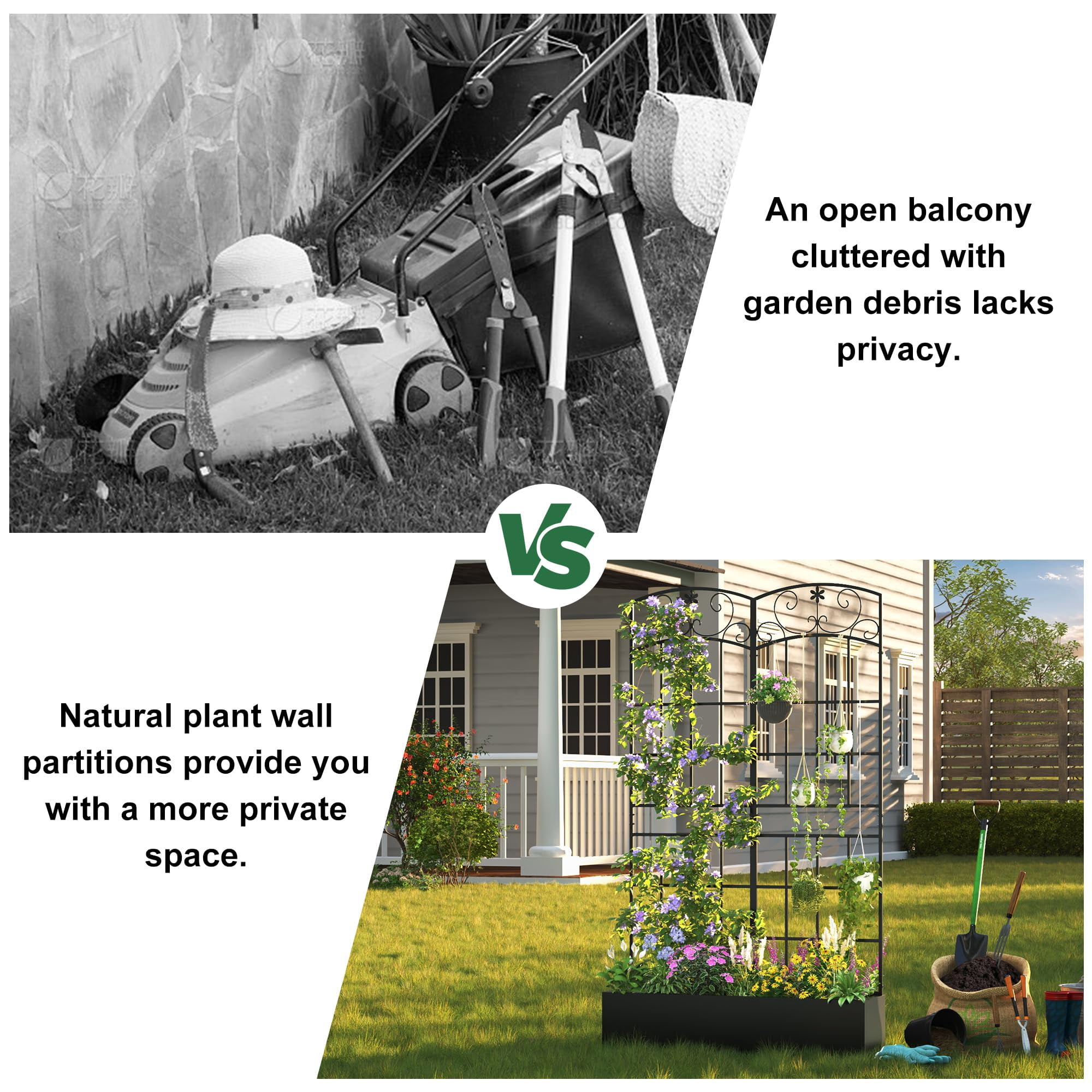 ANPOO Metal Raised Garden Bed with Trellis, 70.9"x40.4"x11.8" Outdoor Planter Box with Drainage Holes, Black Privacy Screen for Climbing Plants, Patio & Balcony
