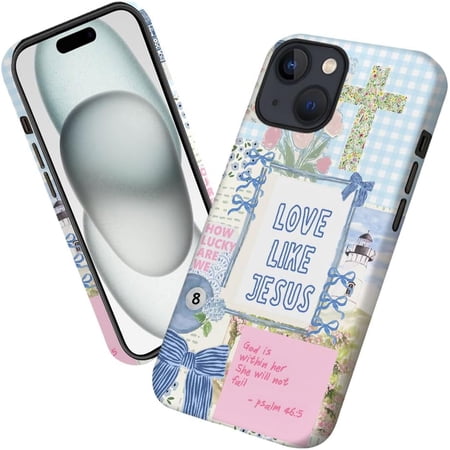 Case for iPhone 15 Plus, Blue Jesus Faith Cross Phone Case Military-Grade Drop Protection Cover for Women Girl - Frosted