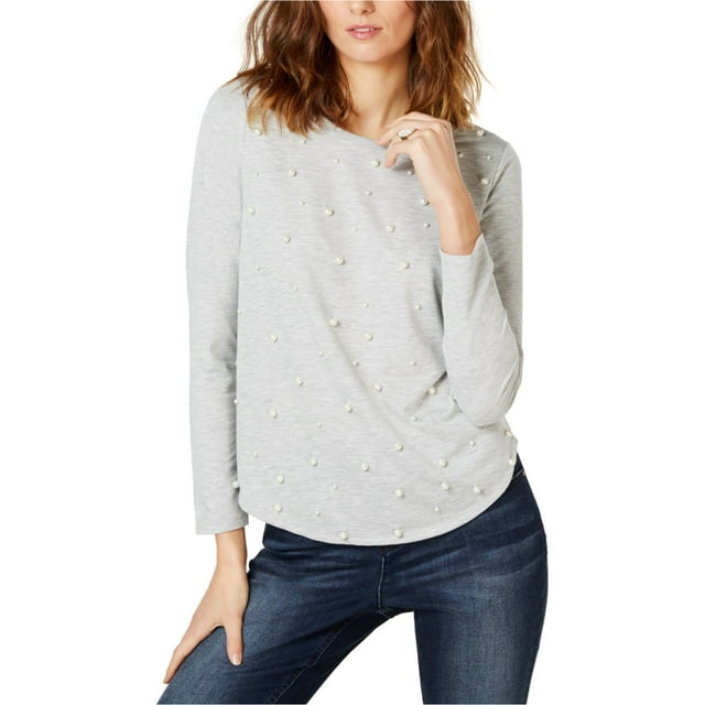 I.N.C Chandail en Molleton Perlé pour Femmes, Gris, Grand