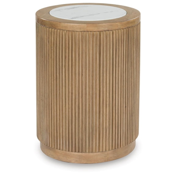 Signature Design by Ashley Camdill Round End Table with Faux Marble Top, Light Brown
