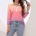 thumbnail image 2 of UTSJKR Womens Half Zip Tops Vacation Basic Loose Fit Flowy Pullover T Shirts 3/4 Length Sleeve Tunic Tops 2024 Fashion Gradient Color Crew Neck Blouses Pink XXL, 2 of 7