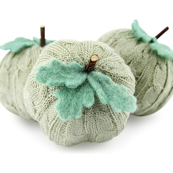 AuldHome Design Sweater Pumpkins (Set of 3, Gray), Fall Thanksgiving Table Topper Seasonal Decor for Centerpieces, Shelf Decor, Home and Office
