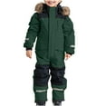 thumbnail image 2 of Domzest Child Ski Pants Winter Insulated Fleece Thermal Ski Bibs Warm Skiing Pants Waterproof with Pocket Bibs Overalls Army Green 5-6 Years, 2 of 7