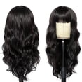 thumbnail image 4 of Nueva Llegada de Peluca Larga Ondulada con Flequillo, Fibra Química Negra, Cabello Largo y Rizado, 4 of 10