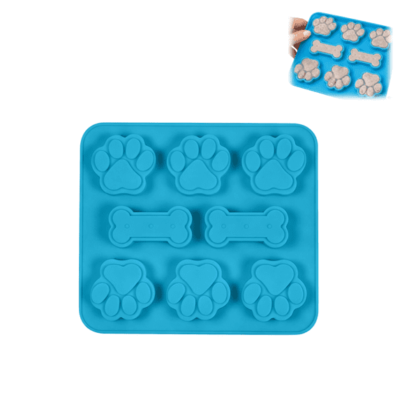 3Pcs Silicone Treat Mold, Paw & Bone Shape Baking Tray, Non‑Stick Mould for Candy Chocolate Pet Snack Making, Blue