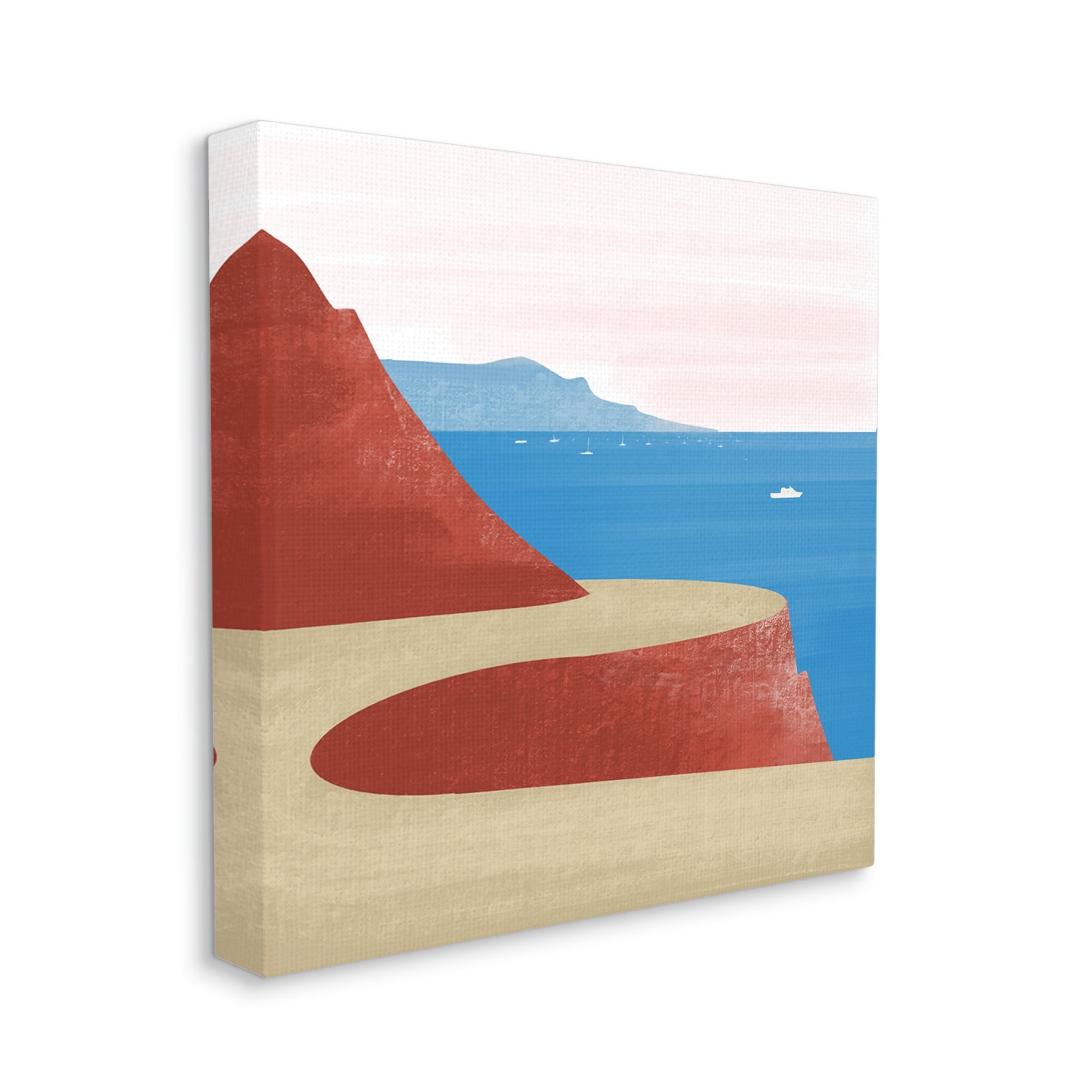 Stupell Industries Tall Cliffside Traveling Road Coastal Marine Boats Landscape,17 x 17, Design by Arctic Frame