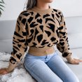 thumbnail image 2 of Suéter de señora para mujer, suéter de cuello redondo de manga larga con estampado de leopardo para invierno y otoño, 2 of 8