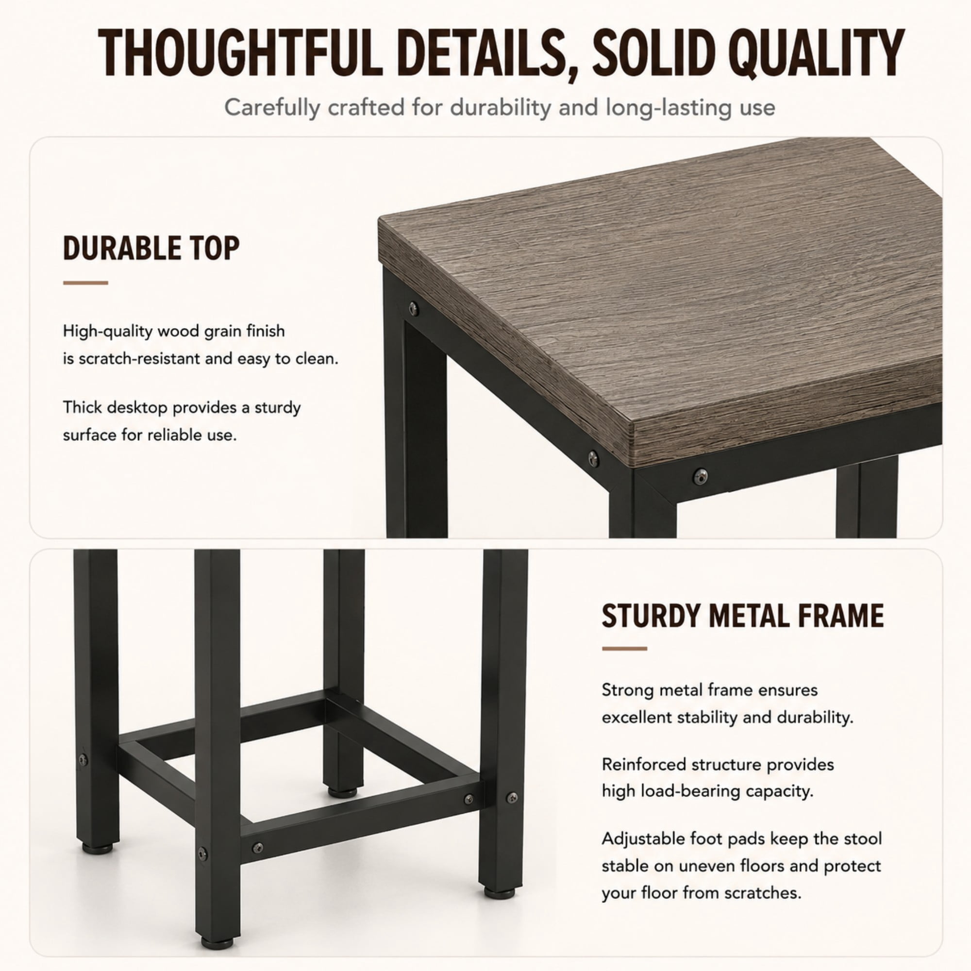 BSHTI 60.24" MDF Dining Room Table Set with Metal Frame, 3 Stools, Space-Saving Design for Kitchen Dining Room(Brown Gray)