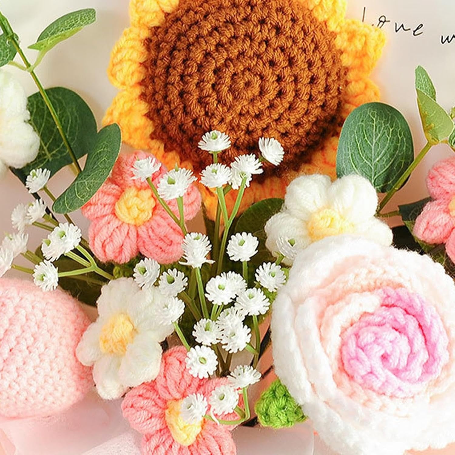 Crochet Flowers Bouquet, Kvago Completed Handmade Knitted Flowers, 13.78in Artificial Flowers Gift for Birthday Wedding Anniversary Graduation Home Decor (Style B)