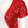 thumbnail image 7 of Jowowha Women's Fashion Casual Cardigan Short Sleeve Glitter Sequin Cover Up Cropped Jacket Coat Red One Size, 7 of 7