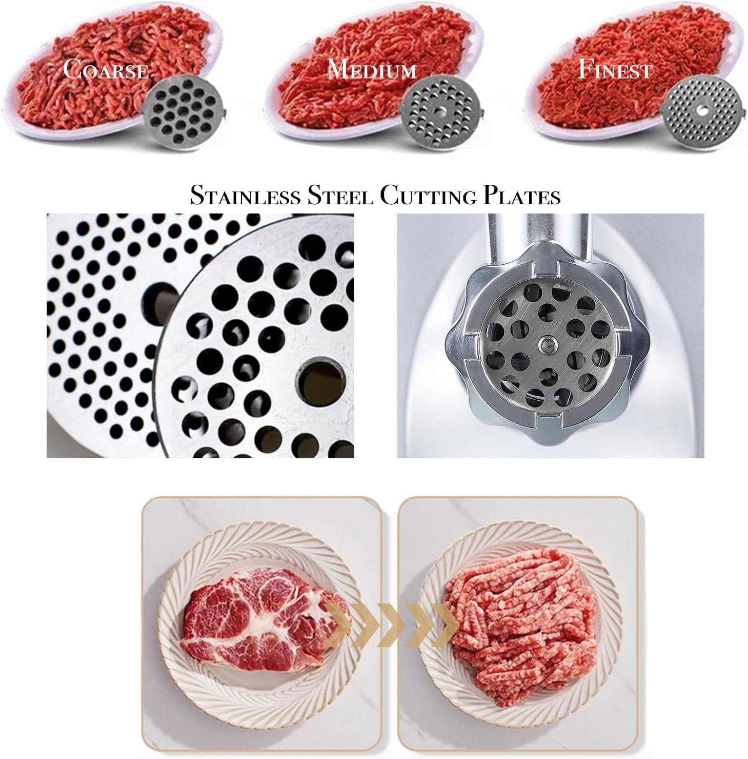 -G31 Electric Meat Grinder - 800W  Power Stainless Steel Sausage Maker with 3 Plates