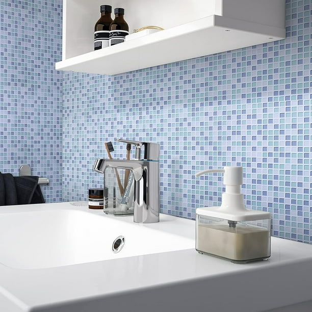 Papel pintado de azulejo autoadhesivo azul 61x100cm pegatinas de pared de estilo mosaico película decorativa impermeable para azulejos de pared de cocina de baño JAMW Sencillez