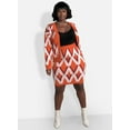 thumbnail image 3 of Rebdolls Women's Plus Long Sleeve V Neck Bold Geometric Print Cardigan Sweater - Orange - 4X, 3 of 4