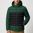 thumbnail image 3 of Iyufng Men's Color Block Hooded Puffer Jackets Horizontal Quilted Zip Up Winter Windproof Coat with Side Pockets and Elastic Cuffs, 3 of 9