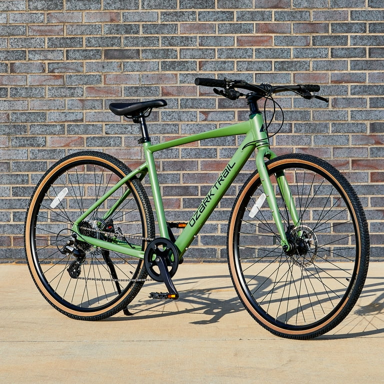 Ozark Trail 700c G.1 Explorer Flat Bar Gravel Bike, Large Frame, Fits Riders 5'10 inch - 6'3 inch+, Green, Adult, Unisex