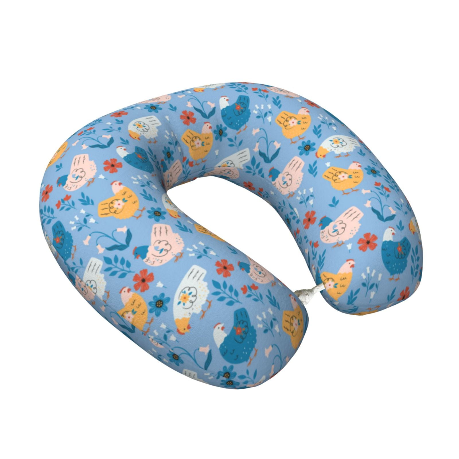 Xecao Cute Chickens and Flowers Print Memory Foam Cervical Neck Pillow Versatile U-Shaped Pillows for Home,Office,Camping,Travelling,Soft Washable Cover
