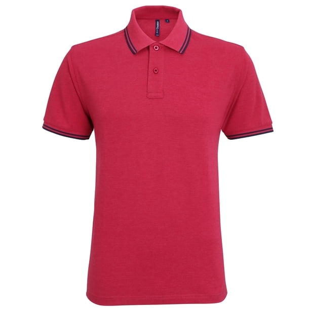 Asquith & Fox - Polo de manga corta ajuste clasico Modelo Tipped hombre caballero (Rojo Jaspeado/Marino)