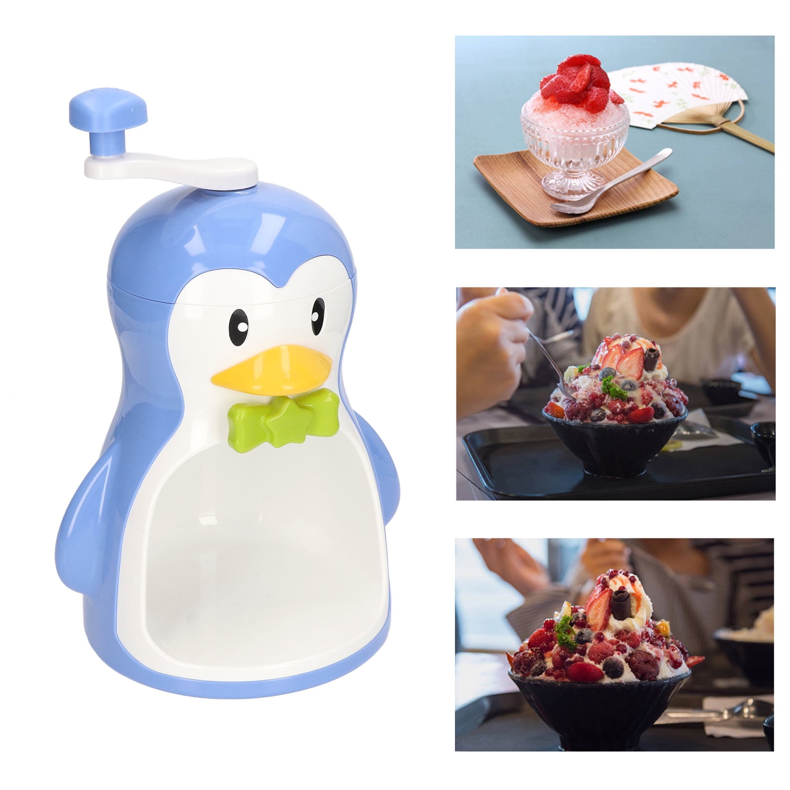 Nieyigj Manual Shaved Ice Machine, Blue Penguin Snow Cone Maker with Container, Portable Hand Crank Ice Crusher for Household Kitchen Accessories, 12.2 in / 31.0 cm Height