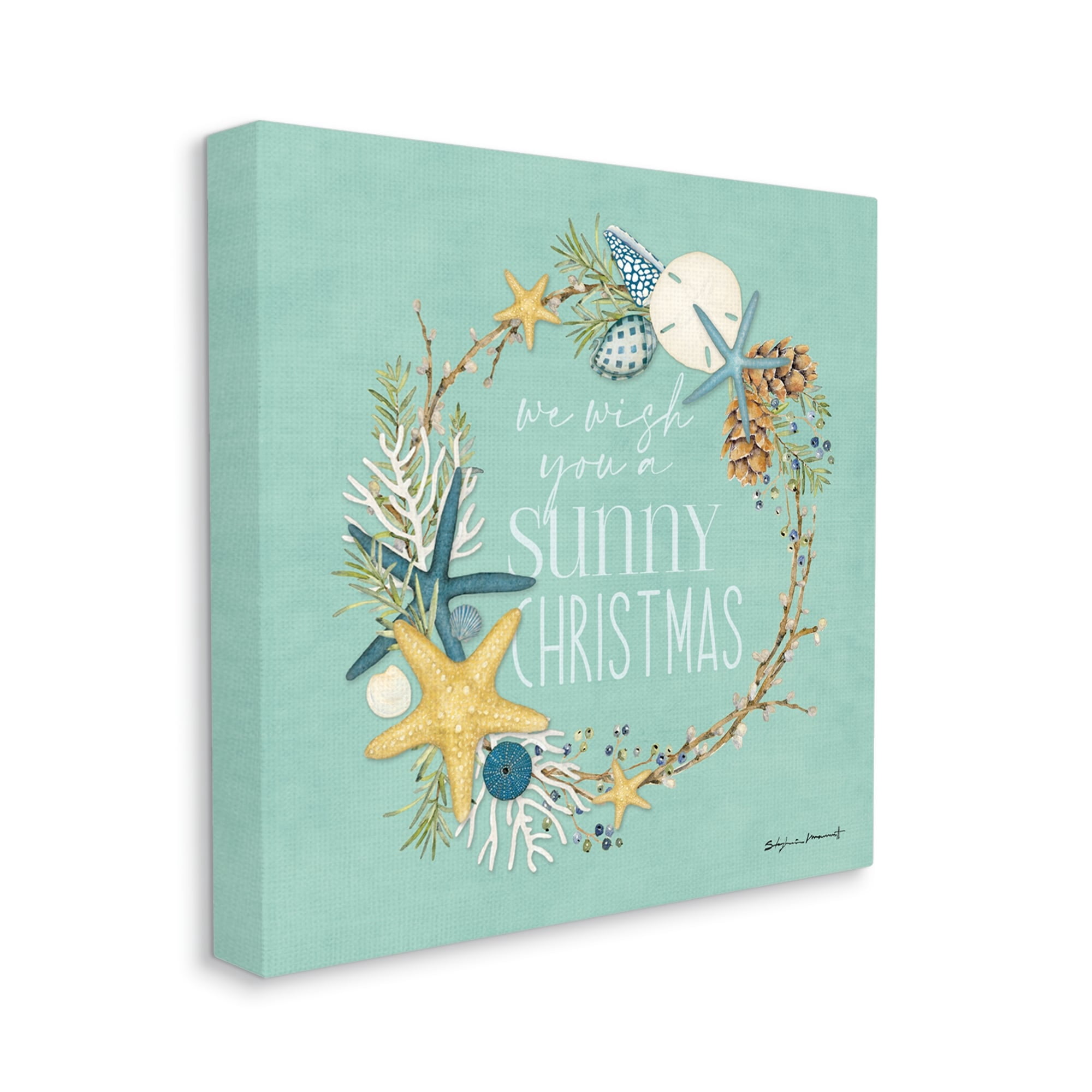 Stupell Industries Wish You A Sunny Christmas Wreath Holiday Painting Gallery Wrapped Canvas Print Wall Art
