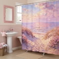 thumbnail image 4 of Beach Shower Curtain, Pink Oil Painting Ocean Sky Summer Hawaiian Coastal Seagull Beachy Nature Landscape Scenery Seaside Fabric Polyester Waterproof Bath Shower Curtains Decor with Hook, 4 of 4