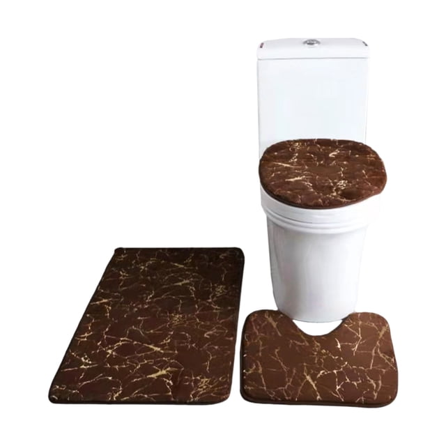 TFixol 3PCS Bath Mat Toilet Lid Cover U-Shaped Rug Non Slip Soft Floor Rug Water Absorbent Marbling Door Mat Bathroom Rug Carpet Seat Cover Rug Set