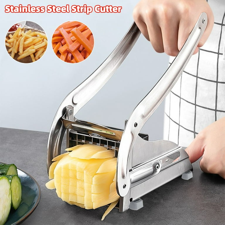 French Fry Cutter Stainless Steel, with 2 Blade Size Cutter - Potato Slicer Commercial Grade and Non-Slip Suction - Potato Chopper - Fries Cutter 