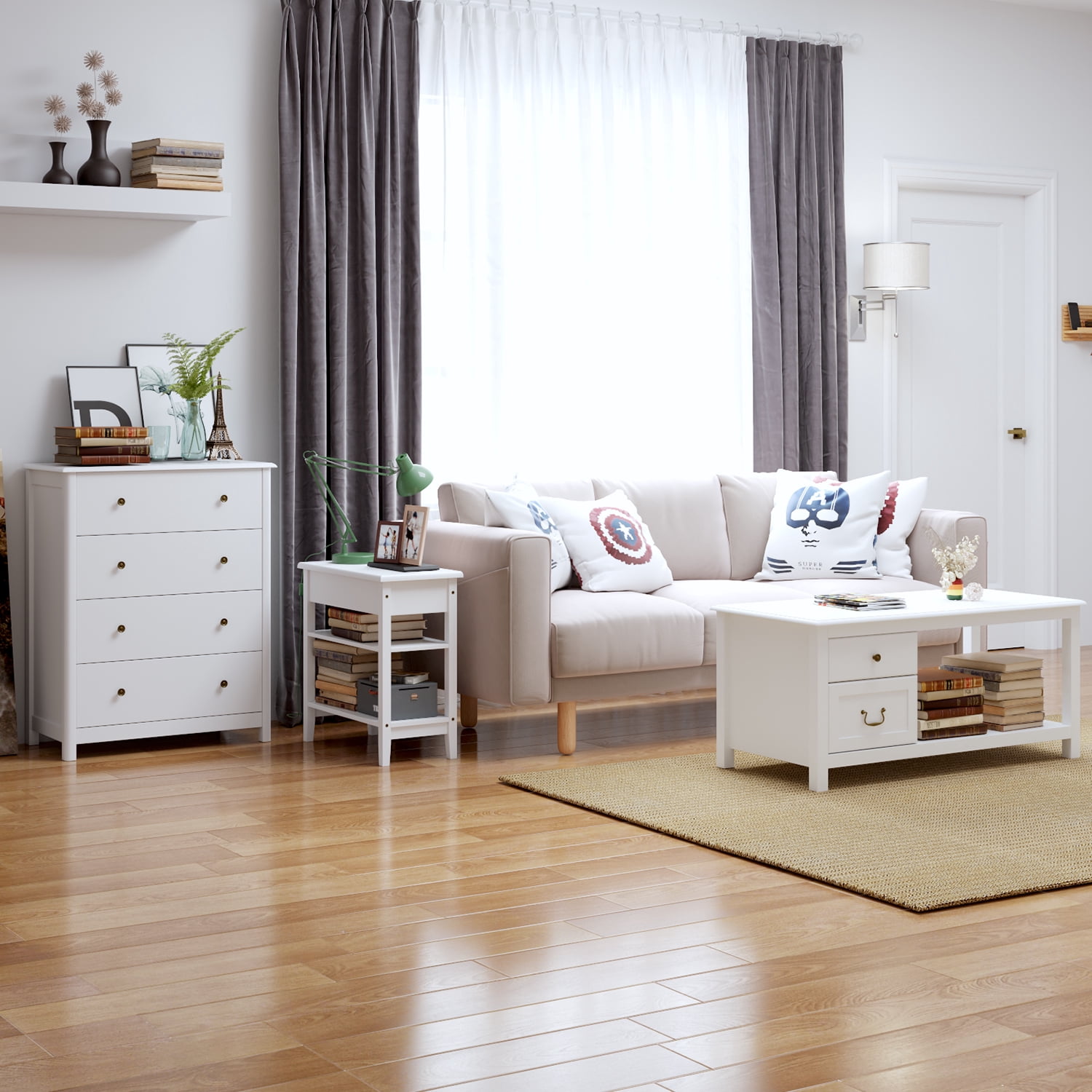 Homfa Vertical Dresser with 4 Drawer, Wide Chest of Drawers Nightstand for Bedroom Closet Entryway, White