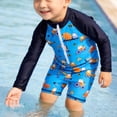 thumbnail image 2 of Huowey Baby Toddler Boys Rash Guard Swimsuit Long Sleeve Zip Up Mock Neck Color Block Striped Short Bodysuit Jumpsuit With Hat Soft Swimwear Summer Beach Pool Bathing Suit,Navy,0-3 Months, 2 of 5