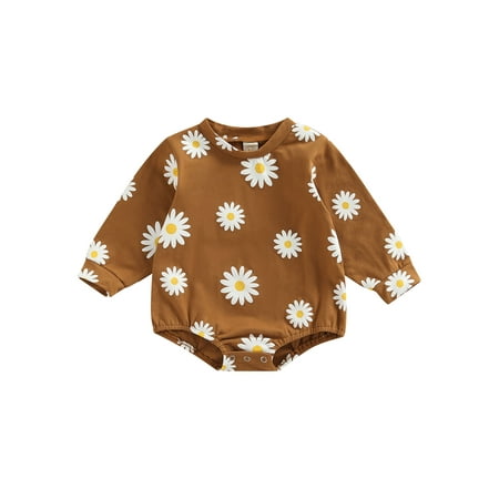 

LSFYSZD Infant Girl Long Sleeve Romper with Daisy Print Crew Neck Loose Casual Style Spring Clothing