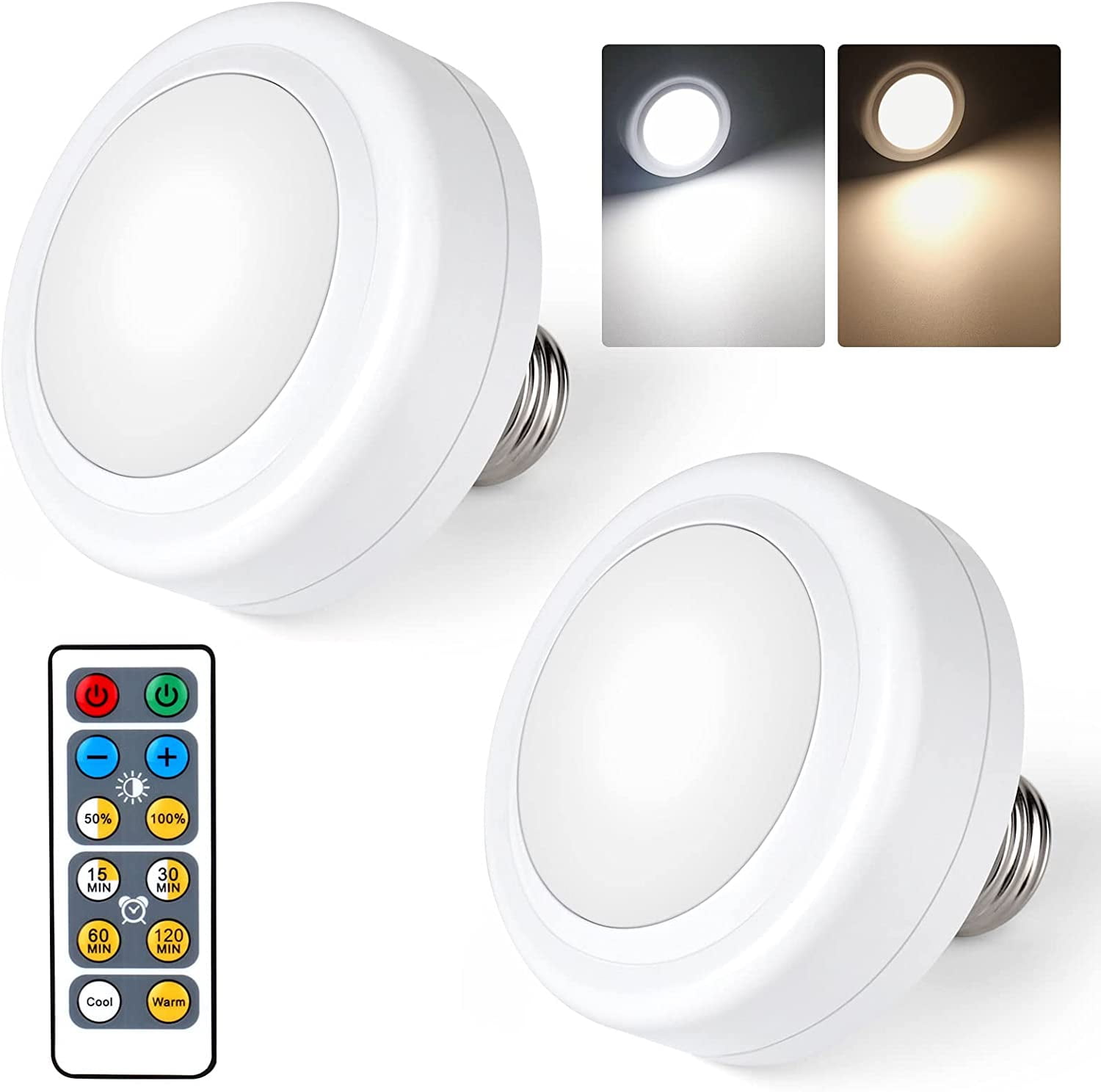 Yuntge 2 Packs Battery Operated Light Bulbs with Remote Control