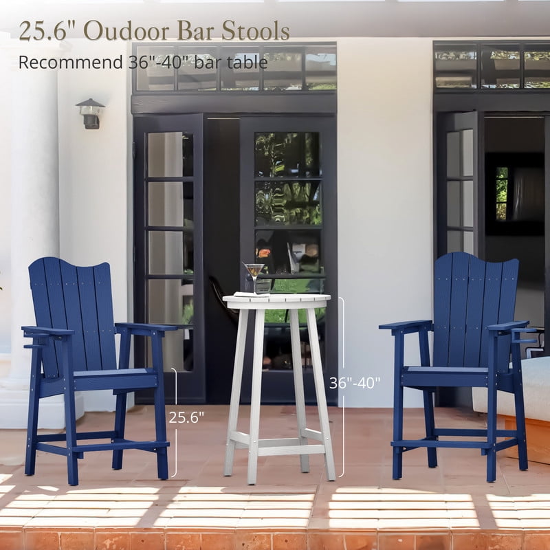 Dycanpo 25.6'' Tall Adirondack Chair with Cup Holder,Outdoor Bar Stools set of 4,HDPS-Navy Blue