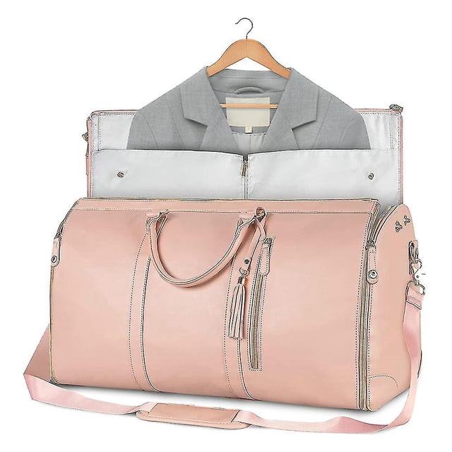 Bolsa de viaje plegable para mujer y niña, bolso de viaje para ropa, impermeable, de cuero Pu, color morado y rosa, con bolsa para zapatos