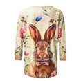 thumbnail image 3 of Womens Blouses Long Sleeve Women's Fashion Easter Day Easter Eggs Rabbit Print T-Shirt 3/4 Sleeves Blouse Round Neck Casual Tops, 3 of 4