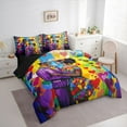 thumbnail image 3 of Feelyou Romantic Black Couple Bedding Comforter Set 7pcs, Colorful Stripes Abstract Queen Bedding Sets, Cartoon Love Heart Reversible Queen Sheet Sets, Ultra Soft Bedroom Decor, 3 of 7