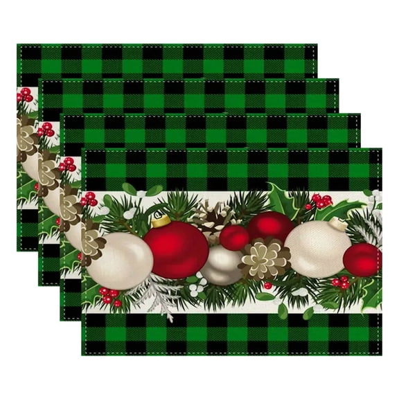 DAMAI Christmas Placemats Table Placemats Set of 4, Red and Black Buffalo Plaid Christmas Placemats, 12x18 Inch Seasonal Winter Xmas Holiday Table Mats for Party Kitchen Dining Decoration