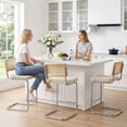 thumbnail image 5 of Zesthouse 26″ Rattan Bar Stools Set of 4, Linen Fabric Counter Height Chairs with Cane Back & Chrome Legs, Mid Century Cantilevered Design Barstools for Kitchen Island, Beige, 5 of 10