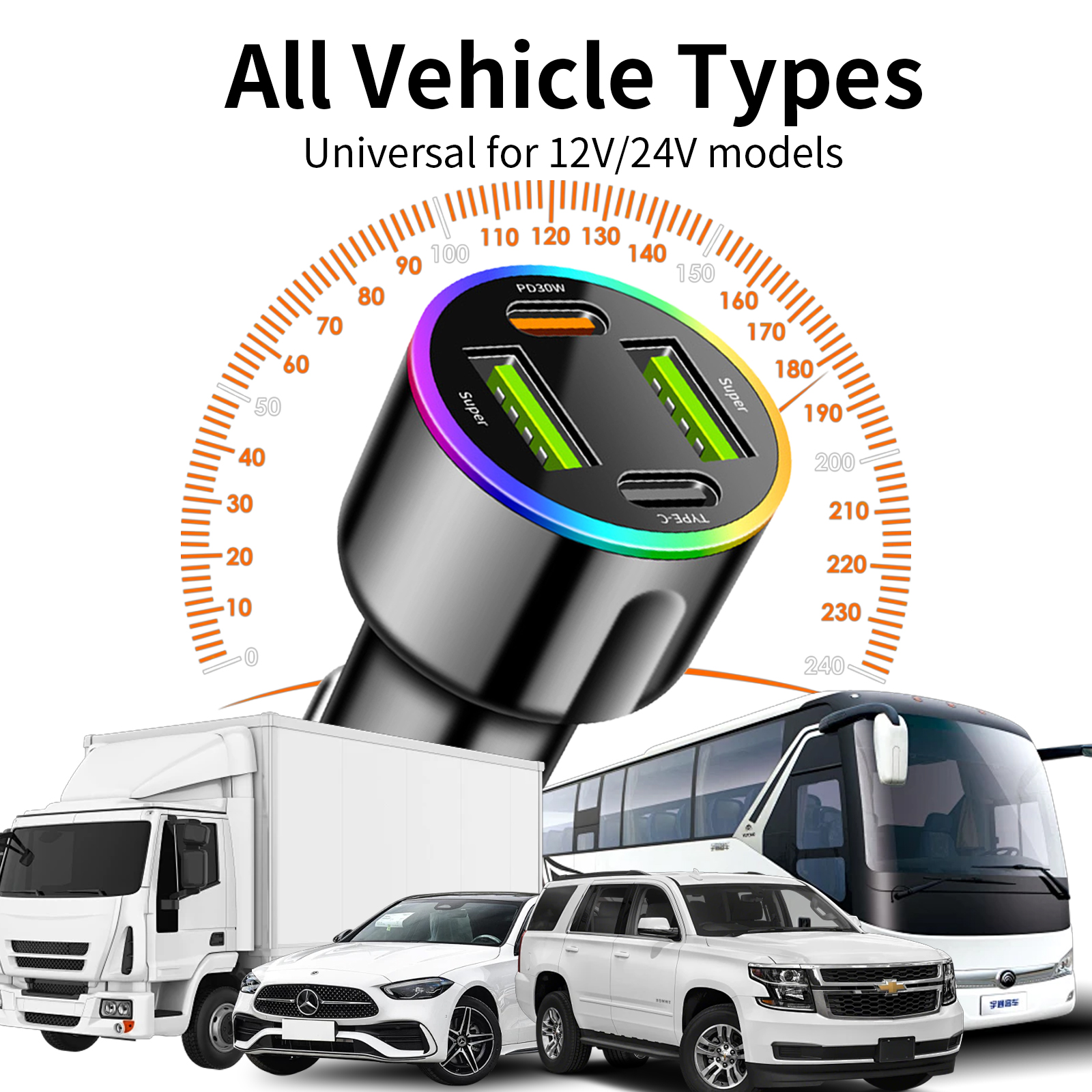 WJXCMDBS 85W 4-Port USB-C Car Charger, Black photo 5