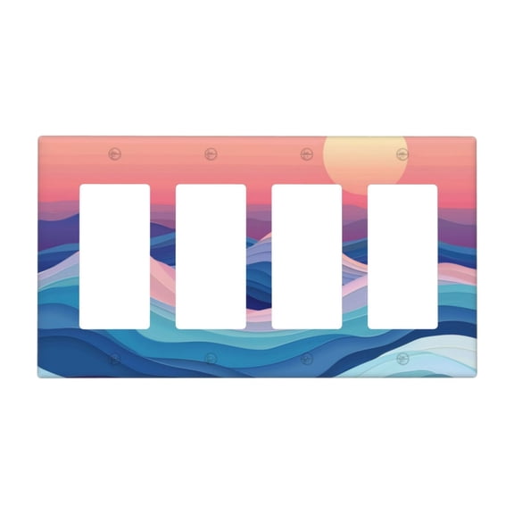 Hand Drawing Wave Sea Switch Cover Decorative Wall Plate / 4-Gang 4-Decor / Standard Size 4.5x8 in