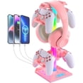 thumbnail image 2 of VCOM RGB Gaming Headphones Stand with 2 USB Ports, Pink Headset Stand with 10 Light Modes and Non-Slip Rubber, Suitable for PC Desk Accessories Gamers Gift(Pink), 2 of 9